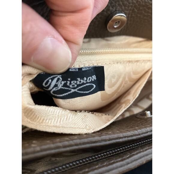 BRIGHTON LARGE BROWN PEBBLED LEATHER BRAIDED SHOULDER BAG - Picture 13 of 16